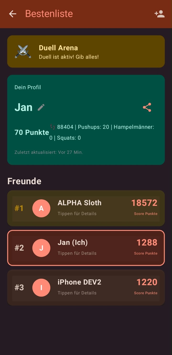 Doomscroll Android: Bestenliste mit Duell Arena, eigenem Profil und Freundesliste