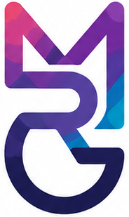 MRGstudios Icon: verschlungene Buchstaben M, R und G im Farbverlauf von Magenta über Violett zu Cyan